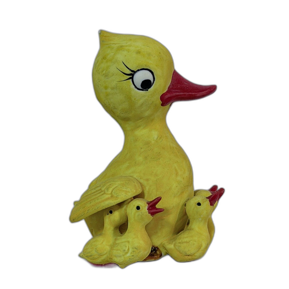 VTG RARE Lefton Raw Finish Duck Ducklings Anthropomorphic Yellow Figurine MCM